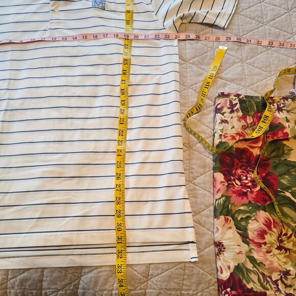 Turtleson Tour Performance Polo Men's L Blue White Stripe Monogram Golf READ - Picture 8 of 8